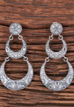 Oxidised Silver Look Alike Stone Studded Earrings