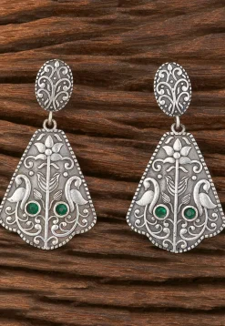 Oxidised Silver Look Alike Stone Studded Earrings