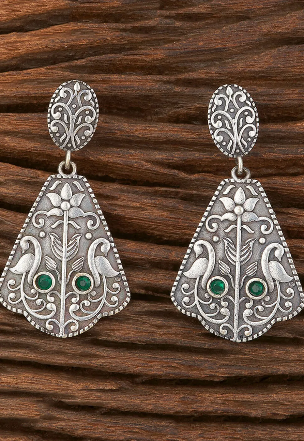 Oxidised Silver Look Alike Stone Studded Earrings