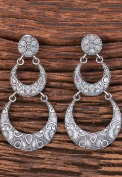 Oxidised Silver Look Alike Stone Studded Earrings