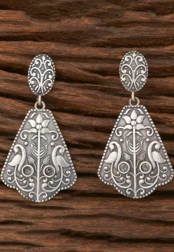 Oxidised Silver Look Alike Stone Studded Earrings