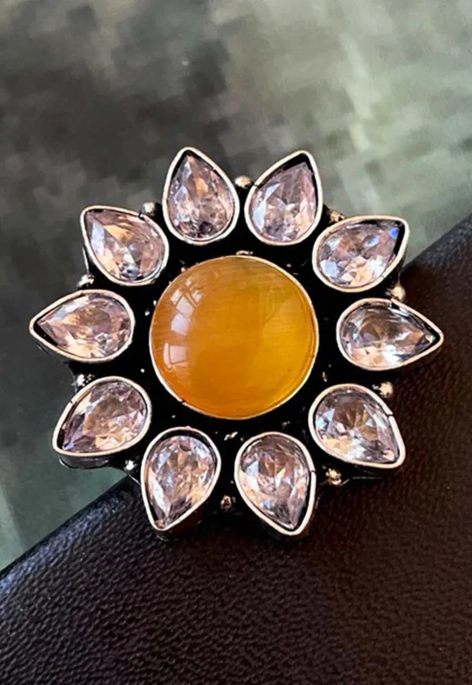 Oxidised Stone Studded Adjustable Ring