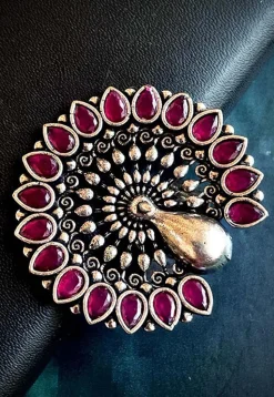 Oxidised Stone Studded Adjustable Ring