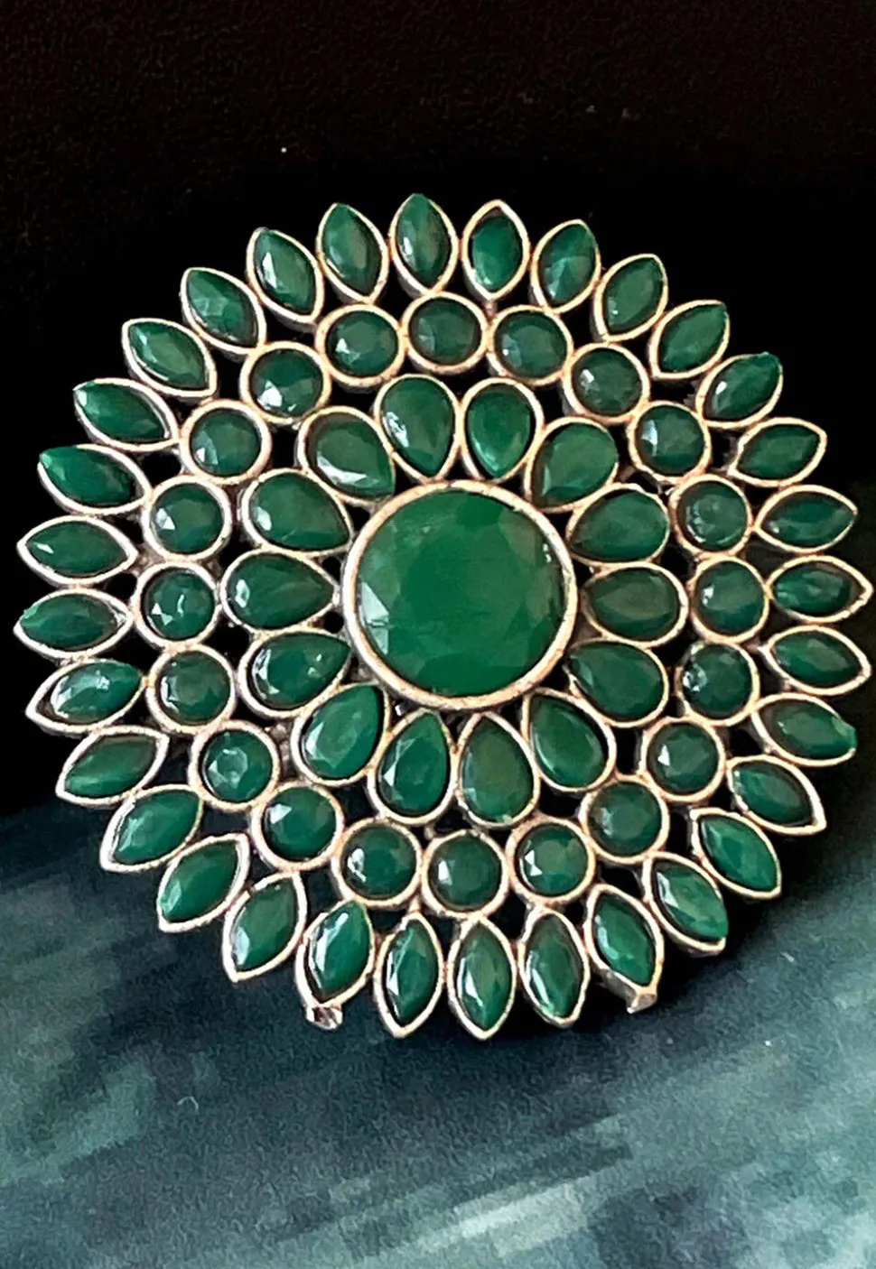 Oxidised Stone Studded Adjustable Ring