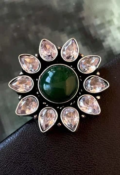Oxidised Stone Studded Adjustable Ring