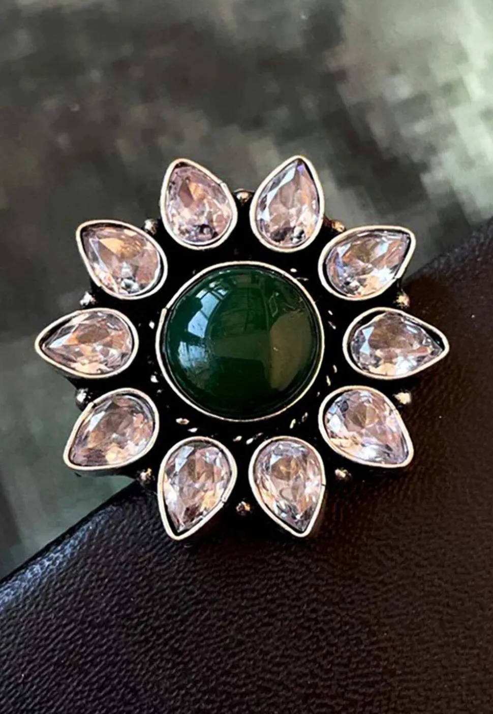 Oxidised Stone Studded Adjustable Ring
