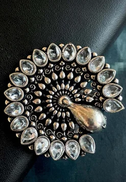 Oxidised Stone Studded Adjustable Ring