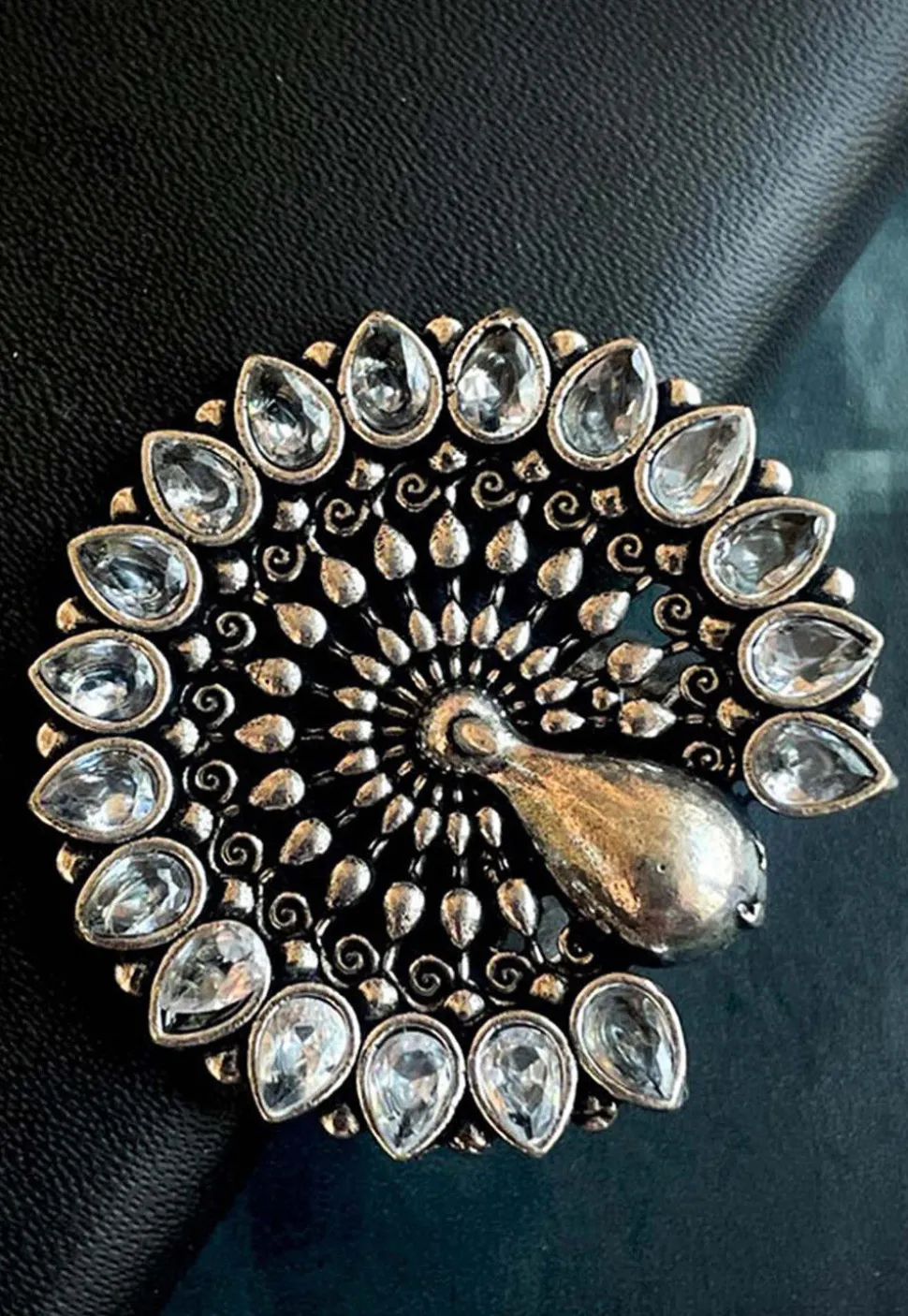 Oxidised Stone Studded Adjustable Ring