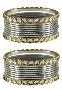 Oxidised Stone Studded Bangle Set