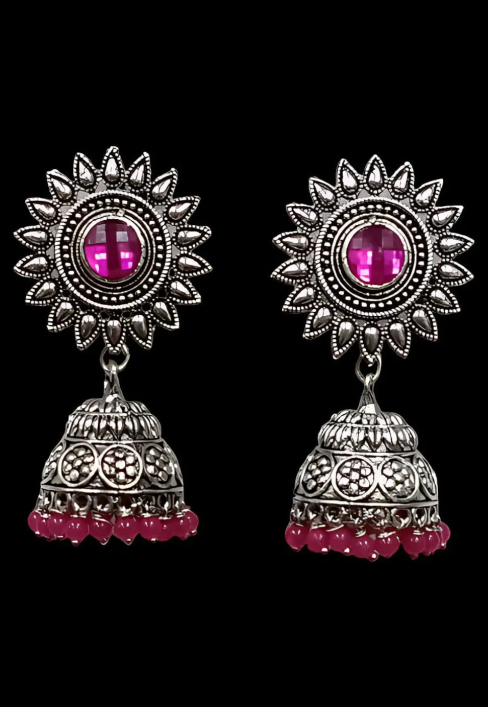 Oxidised Stone Studded Earrings