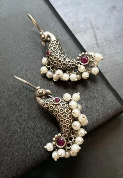 Oxidised Stone Studded Earrings