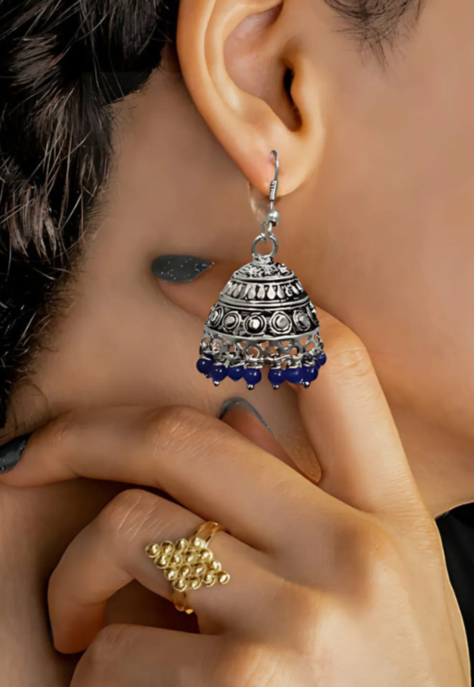 Oxidised Stone Studded Earrings