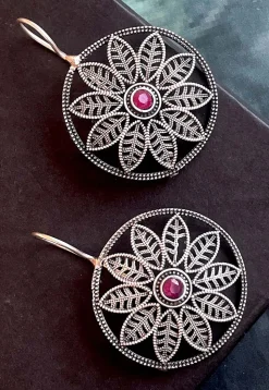 Oxidised Stone Studded Earrings
