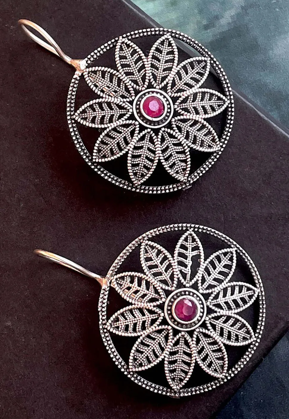 Oxidised Stone Studded Earrings