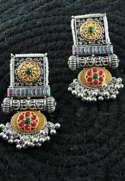 Oxidised Stone Studded Earrings