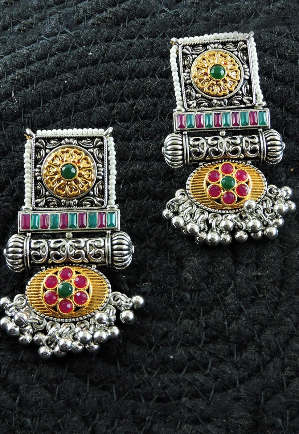 Oxidised Stone Studded Earrings