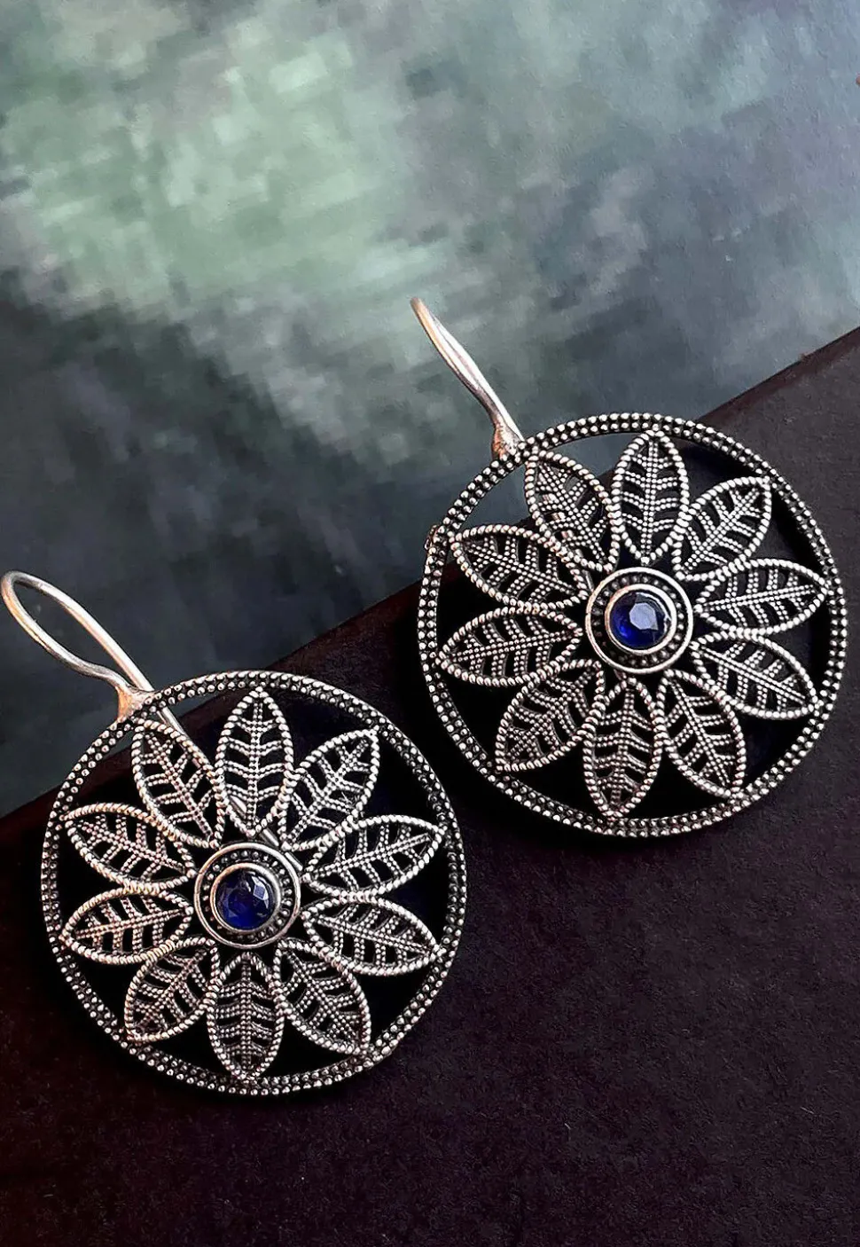 Oxidised Stone Studded Earrings