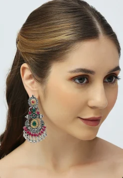 Oxidised Stone Studded Earrings