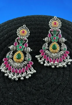 Oxidised Stone Studded Earrings