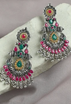 Oxidised Stone Studded Earrings