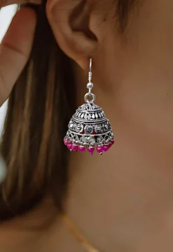 Oxidised Stone Studded Earrings