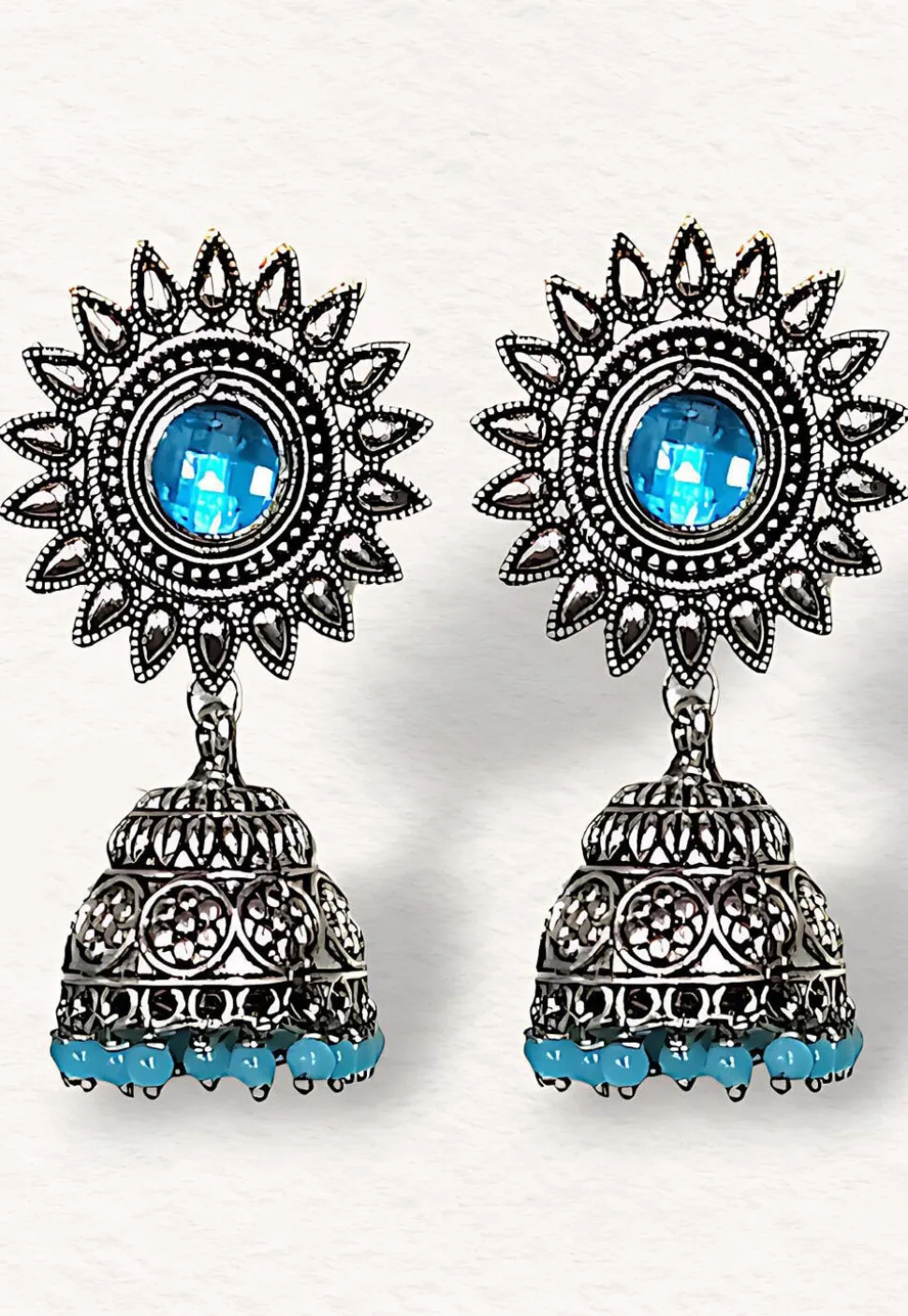 Oxidised Stone Studded Earrings