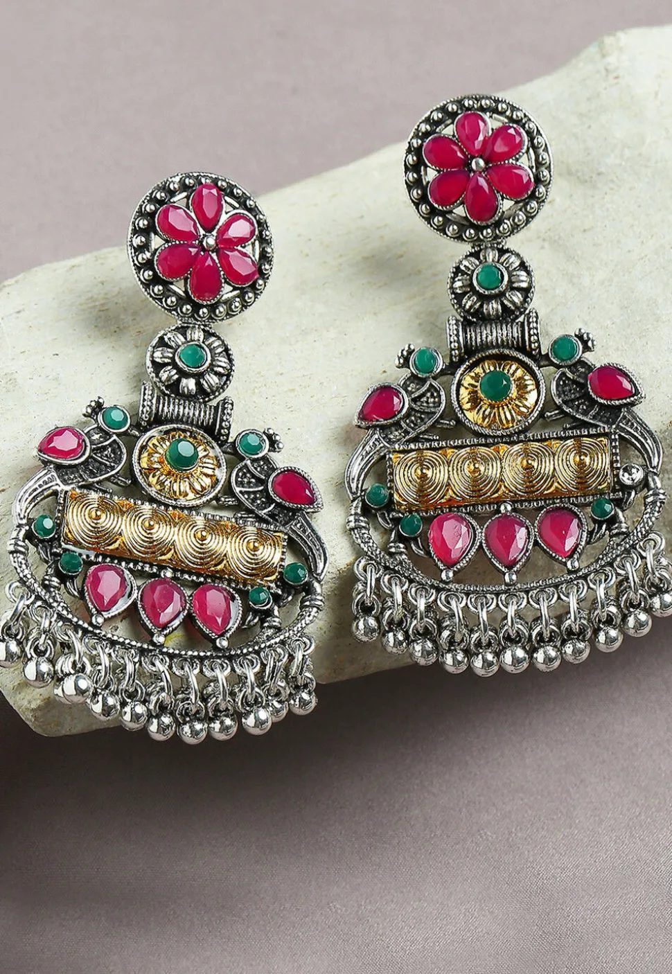 Oxidised Stone Studded Earrings