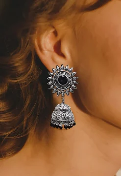 Oxidised Stone Studded Earrings
