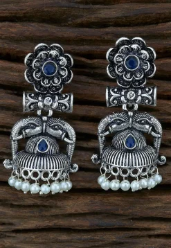 Oxidised Stone Studded Jhumka Style Earrings