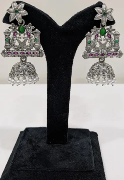 Oxidised Stone Studded Jhumka Style Earrings