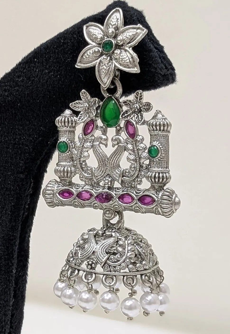 Oxidised Stone Studded Jhumka Style Earrings