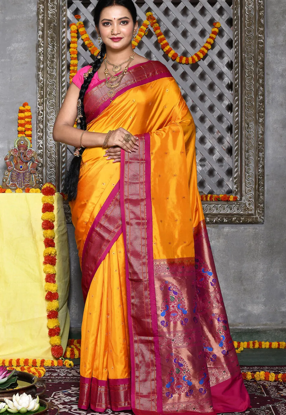 Paithani Pure Silk Saree in Yellow