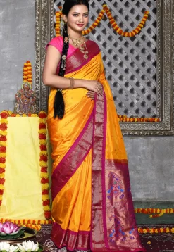 Paithani Pure Silk Saree in Yellow