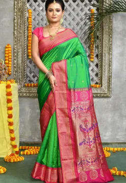 Paithani Pure Silk Saree in Light Green