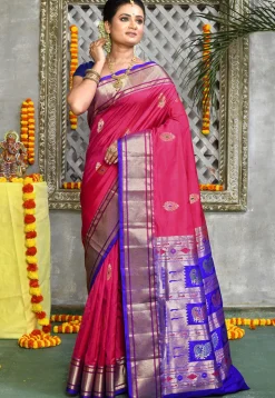 Paithani Pure Silk Saree in Pink
