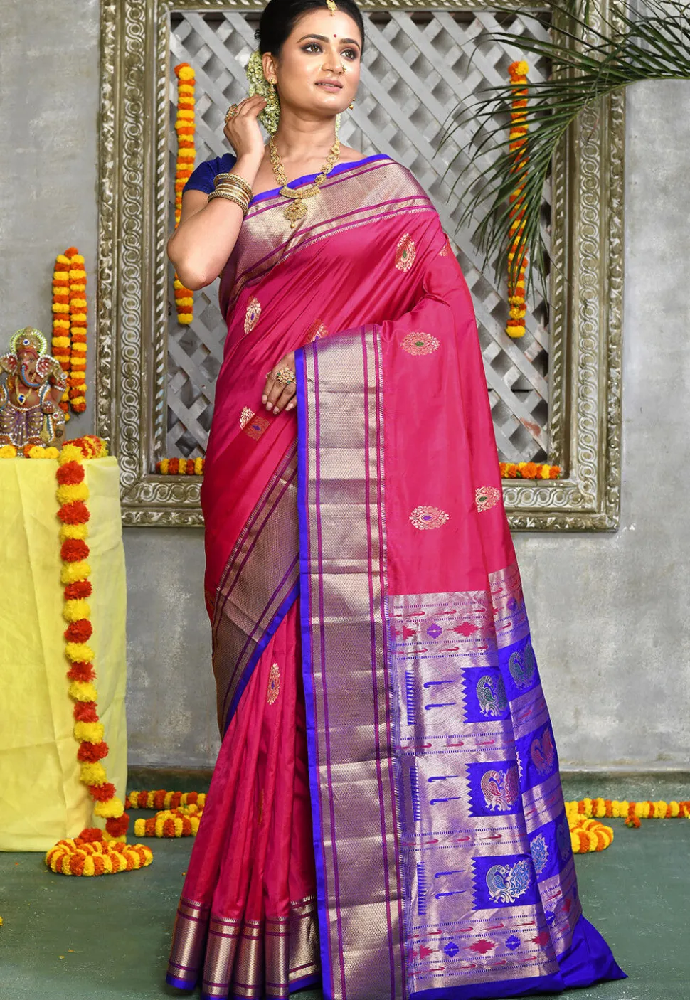 Paithani Pure Silk Saree in Pink