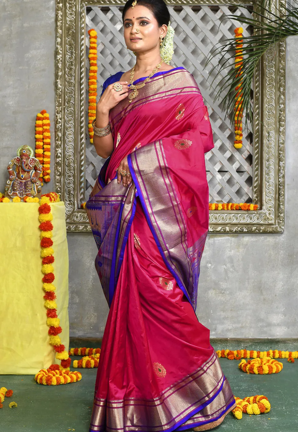 Paithani Pure Silk Saree in Pink