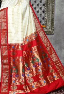 Paithani Pure Silk Saree in Cream