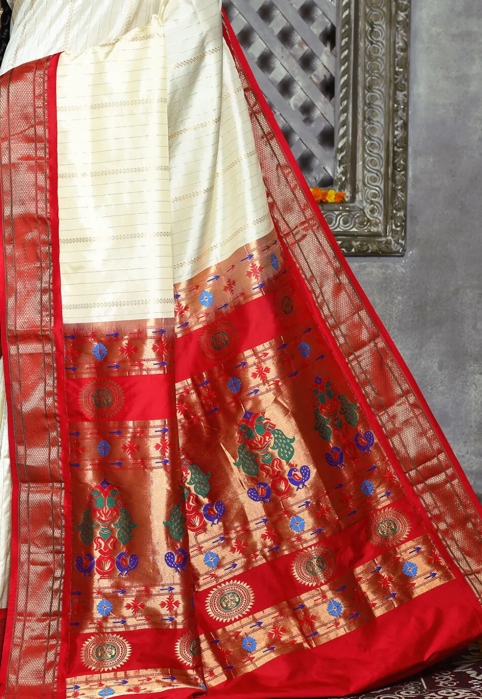 Paithani Pure Silk Saree in Cream