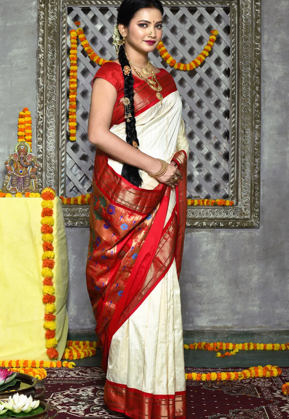 Paithani Pure Silk Saree in Cream