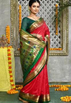 Paithani Pure Silk Saree in Red