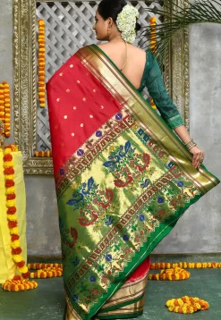 Paithani Pure Silk Saree in Red