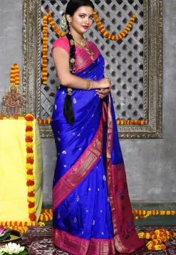 Paithani Pure Silk Saree in Royal Blue