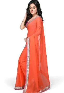 Patch Border Georgette Saree in Orange
