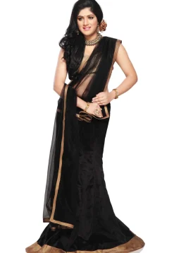 Patch Border Velvet Lehenga in Black
