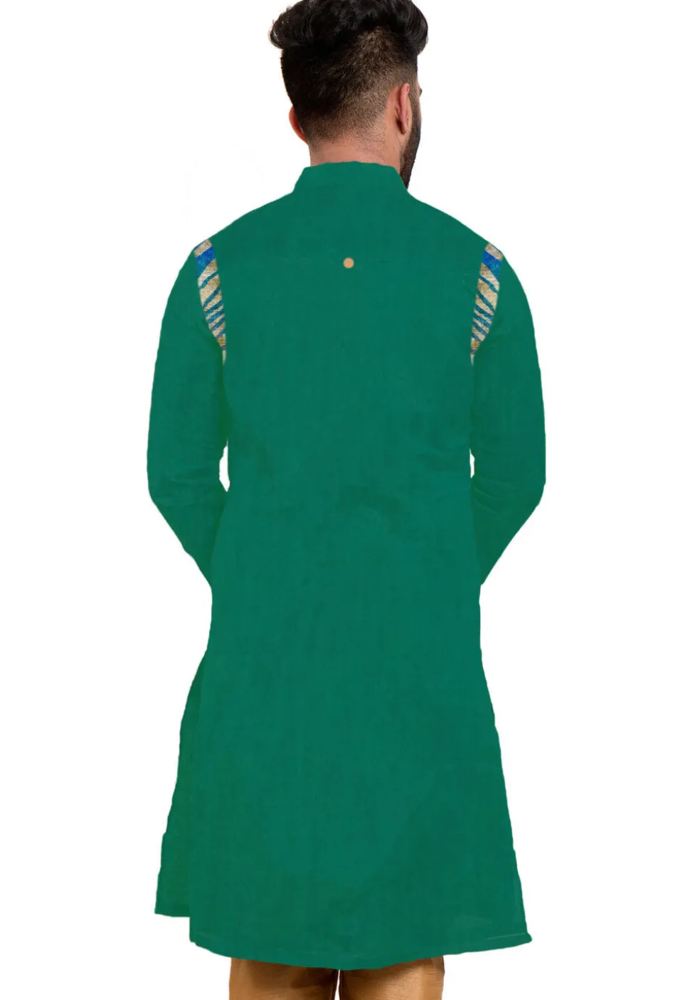 Patch Work Chanderi Cotton Kurta in Teal Green
