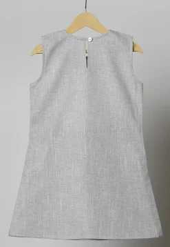 Patched Embellished Cotton Dress in Grey