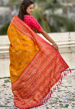 Patola Art Silk Saree in Mustard