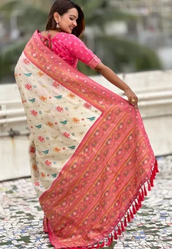 Patola Art Silk Saree in Off White