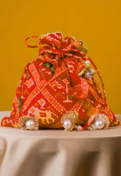 Patola Printed Art Kota Silk Potli Bag in Red